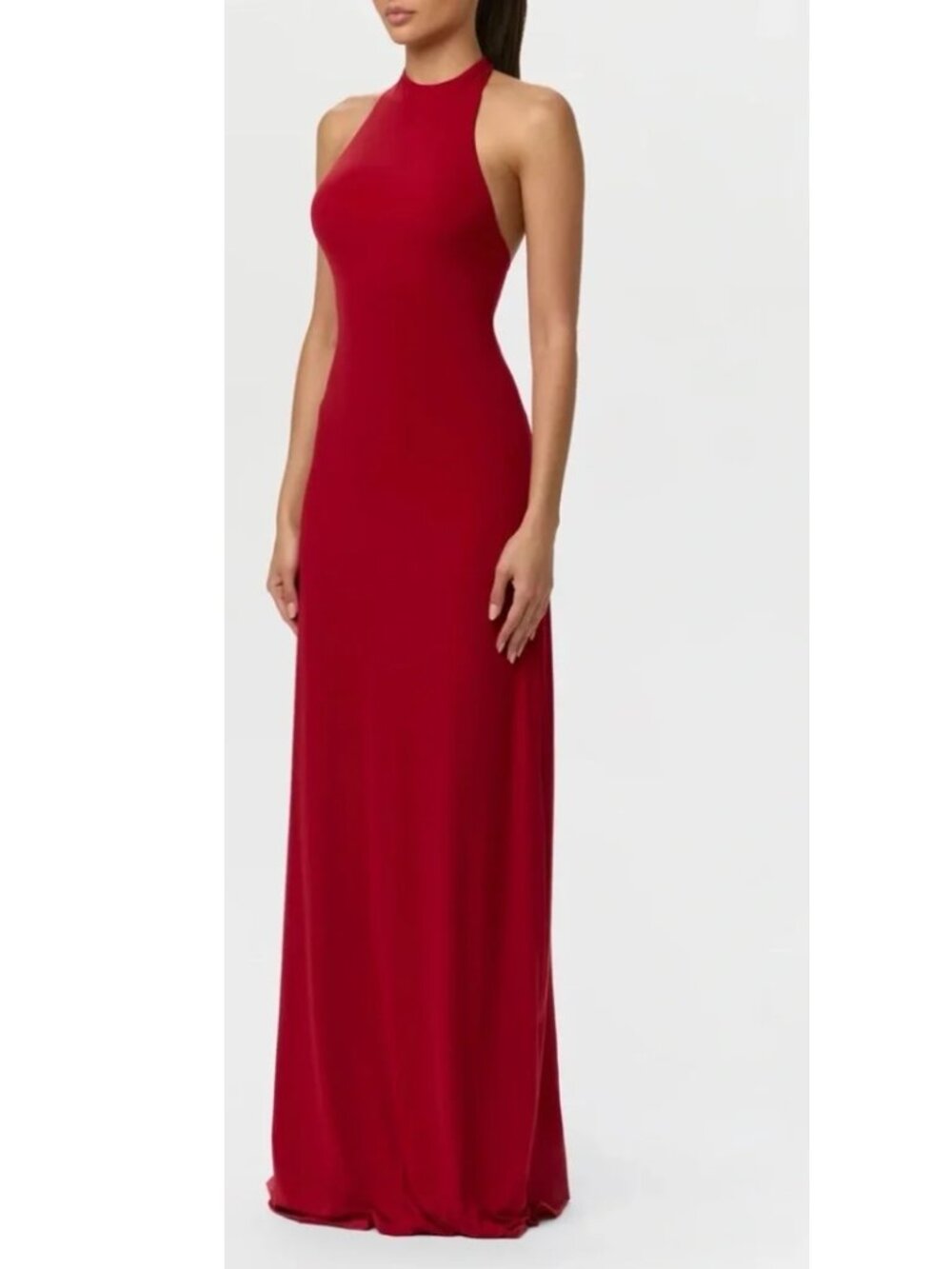 Naked Wardrobe Naked Bow Halter Maxi Dress Ruby Red Backless Evening Size S NWT